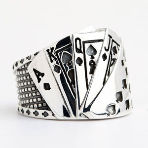 Bague de poker en argent sterling avec cartes à jouer