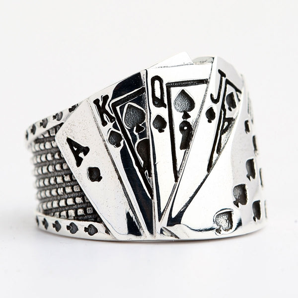 Sterling Silver Spelkort Poker Ring