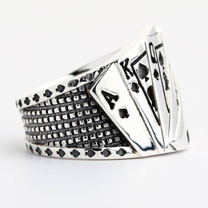Bague de poker en argent sterling avec cartes à jouer