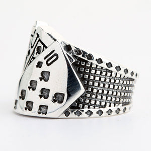 Bague de poker en argent sterling avec cartes à jouer
