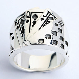 Bague de poker en argent sterling avec cartes à jouer