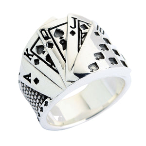 Bague de poker en argent sterling avec cartes à jouer