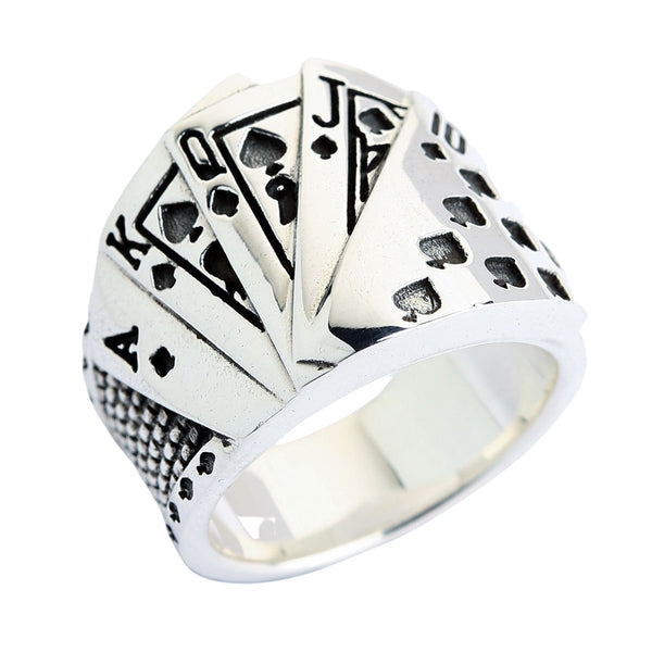 Anillo de póquer con naipes de plata esterlina