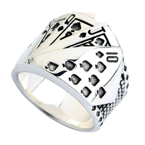 Bague de poker en argent sterling avec cartes à jouer