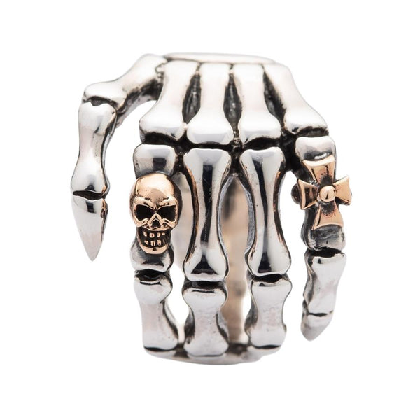Silver Skull Skeleton Hand Mens Gothic Ring