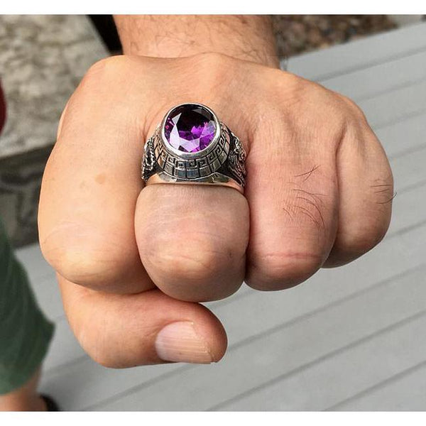 Мужское кольцо с фиолетовым японским тигровым драконом