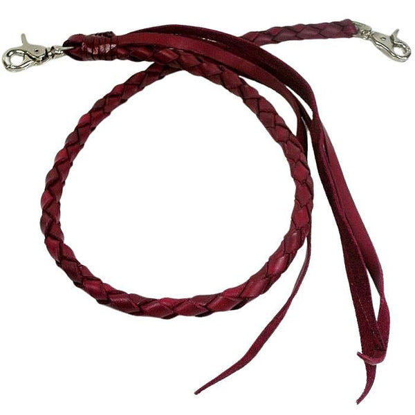 Красно-бордовая кожаная плетеная цепочка для кошелька