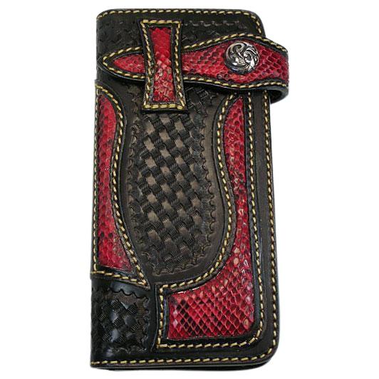Red Cobra Snake Skin Leather Chain Wallet