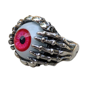 Red Eyeball Skeleton Claw Sterling Silver Ring, product detail view (original gallery image 2)