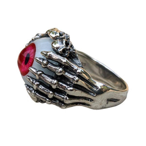 Red Eyeball Skeleton Claw Sterling Silver Ring, product detail view (original gallery image 3)