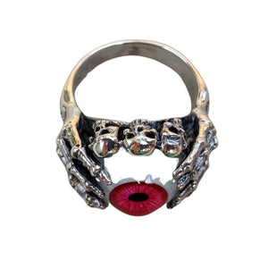 Red Eyeball Skeleton Claw Sterling Silver Ring, product detail view (original gallery image 4)