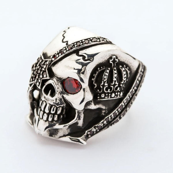 Red Garnet Eye Pirate Skull Ring