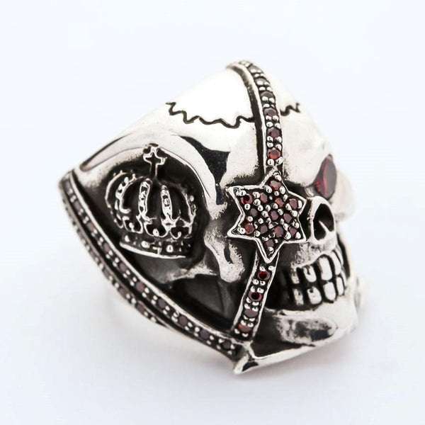 Röd granatöga Pirate Skull Ring