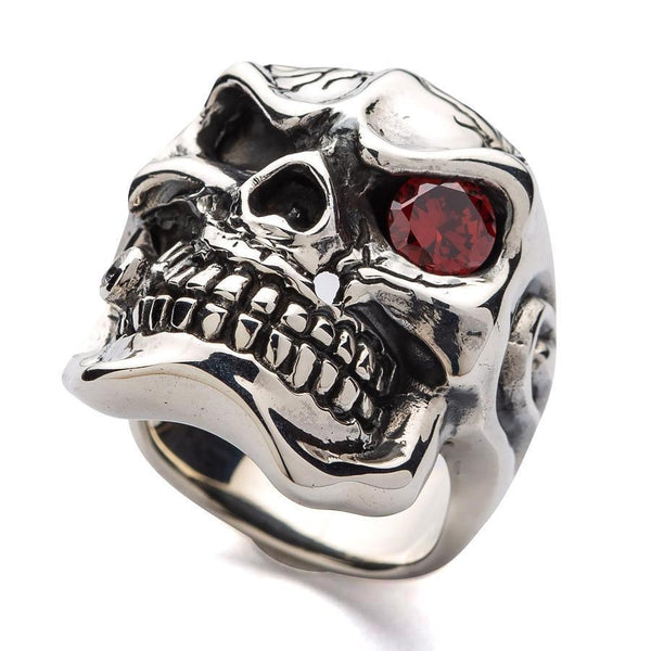 Серебряное кольцо с красным глазом и черепом