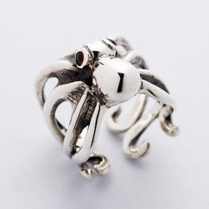 Red Eyes Sterling Silver Octopus Ring