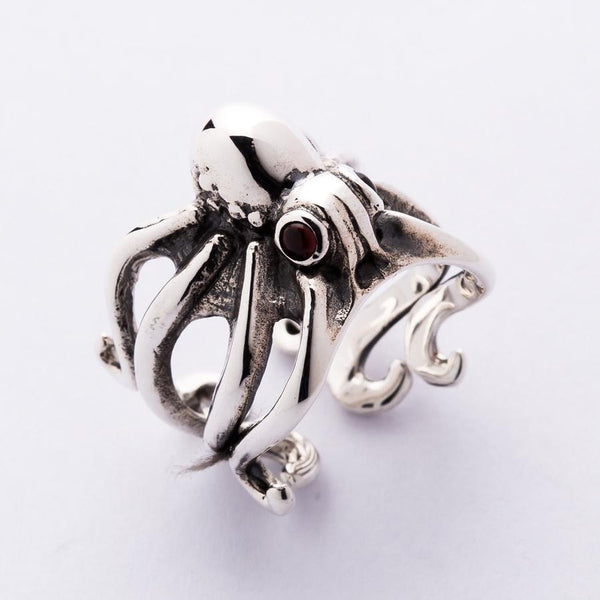 Röda ögon Sterling Silver Octopus Ring