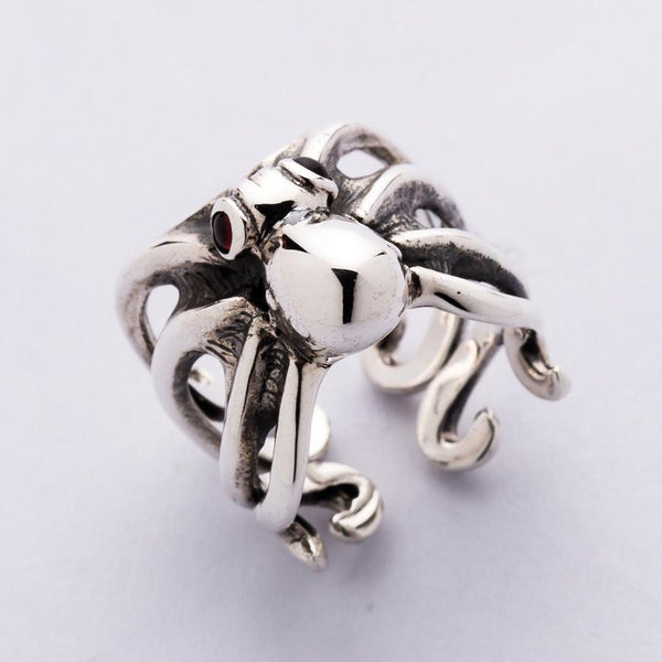 Red Eyes Sterling Silber Octopus Ring