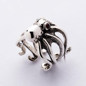 Red Eyes Sterling Silver Octopus Ring