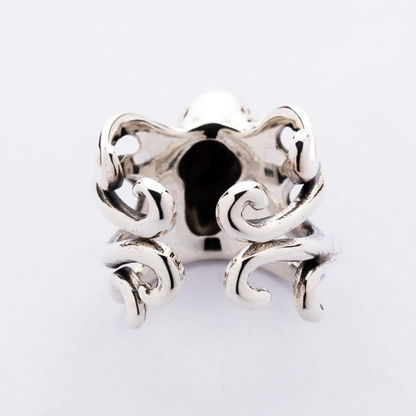 Red Eyes Sterling Silver Octopus Ring