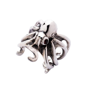 Red Eyes Sterling Silver Octopus Ring