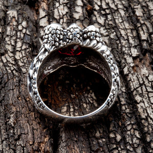 Red Garnet Claw Sterling Silver Gothic Ring, opposite claw shoulder