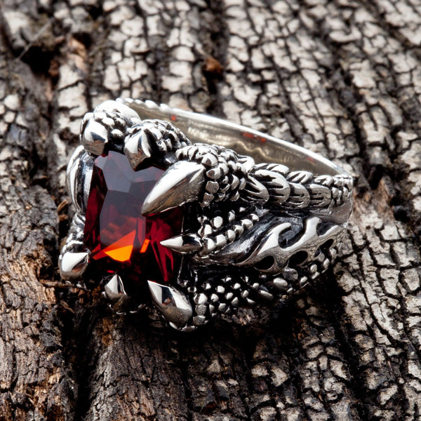 Red Garnet Claw Gothic Ring