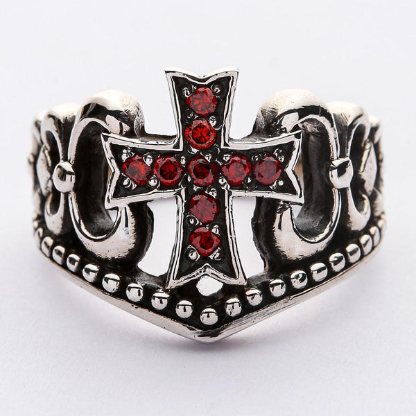 Кольцо с крестом из красного граната