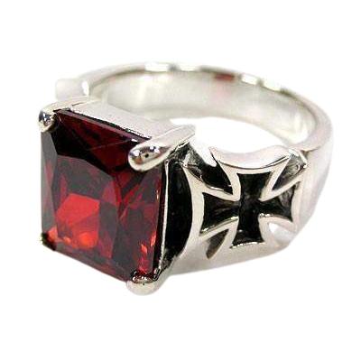 Red Garnet Sterling Silver Iron Cross Ring