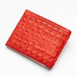 Cartera para hombre de piel de cuerno de cocodrilo genuino rojo