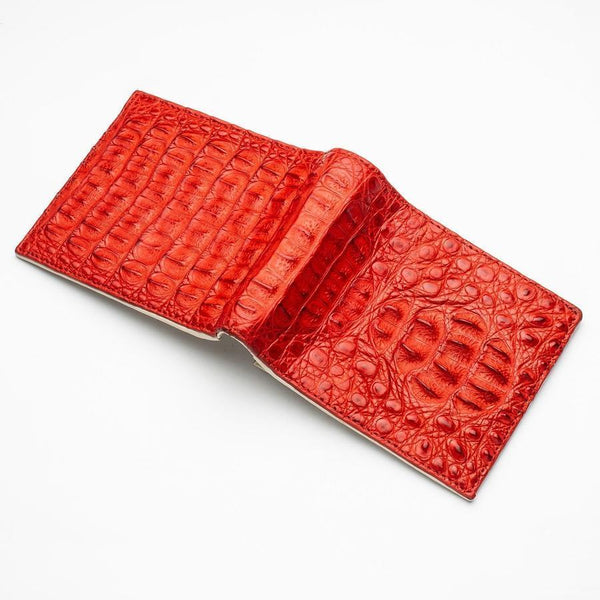 Красный мужской кошелек из натуральной кожи крокодила с рогом спины