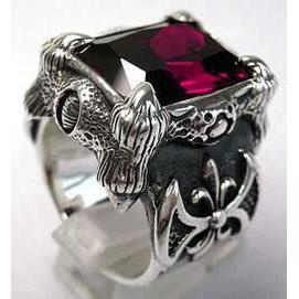 Red Ruby Silver Dragon Claw Biker Rings