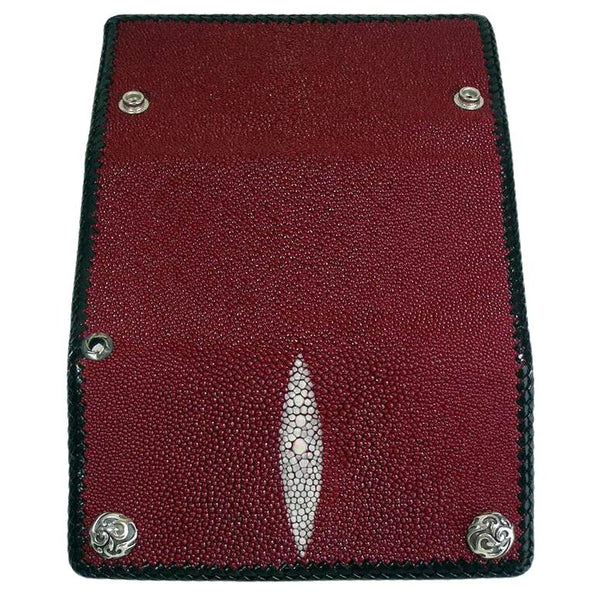 Biker-Brieftasche aus rotem Stachelrochen-Haut