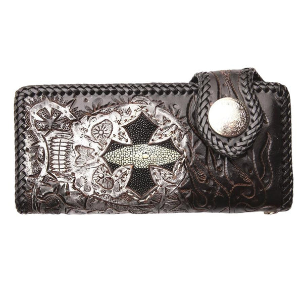 Unisex Card Holder Genuine Stingray Leather With Silver Finish Small M