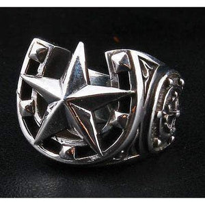 Bague étoile de roche en fer à cheval médiévale en argent sterling