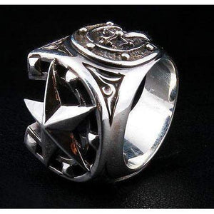 Bague étoile de roche en fer à cheval médiévale en argent sterling