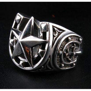 Bague étoile de roche en fer à cheval médiévale en argent sterling