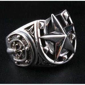 Bague étoile de roche en fer à cheval médiévale en argent sterling