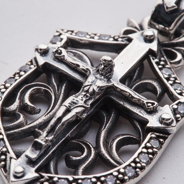 Pendentif croix pour homme en argent Rocker Jesus
