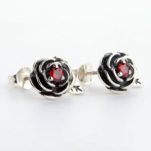 Sterling Silver Red Rose Earrings