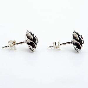 Sterling Silver Red Rose Earrings
