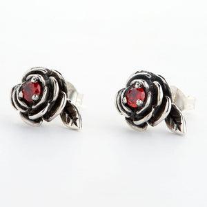 Sterling Silver Red Rose Earrings