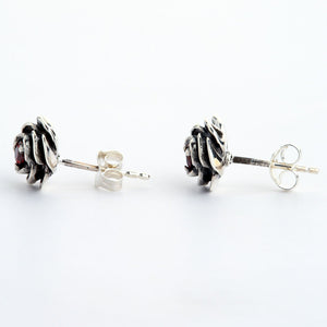 Sterling Silver Red Rose Earrings