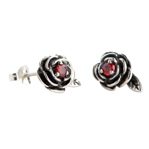 Sterling Silver Red Rose Earrings
