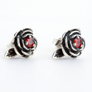 Sterling Silver Red Rose Earrings