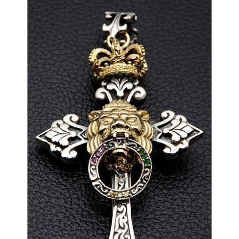 Silver Royal Crown Lion Cross Mens Pendant