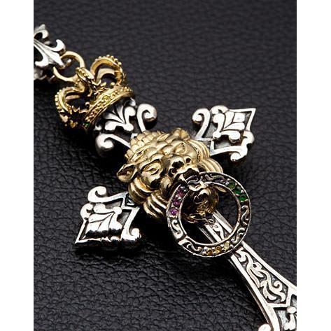 Silberner Royal Crown Lion Cross Herrenanhänger