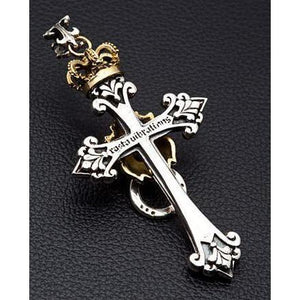 Silver Royal Crown Lion Cross Mens Pendant