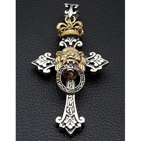 Silver Royal Crown Lion Cross Mens Pendant