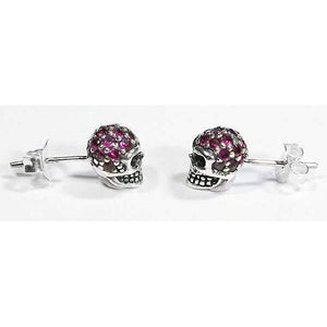 Boucles d'oreilles tête de mort rubis en argent sterling 925