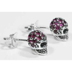 Boucles d'oreilles tête de mort rubis en argent sterling 925